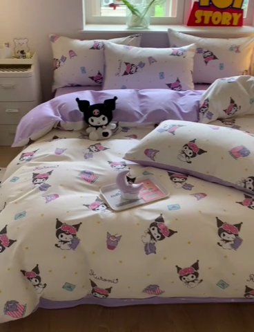 91家纺网 家纺一手货源 找家纺 玉元坊 2025年新款三丽鸥系列全棉纯棉简约基础款四件套三件套--库洛米简约款式 库洛米伙伴【简约款】