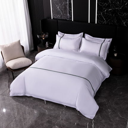 91家纺网 家纺一手货源 找家纺 中乾酒店布草工厂店 2024新款145g加厚加密款织带款酒店磨毛四件套 蓝宝石