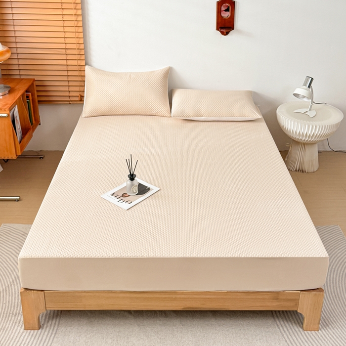 91家纺网 家纺一手货源 找家纺 小萌虎 2024新款华夫防水夹棉床笠 华夫-奶咖