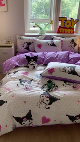 91家纺网 家纺一手货源 找家纺 玉元坊 2025年新款三丽鸥系列全棉纯棉简约基础款四件套三件套--库洛米简约款式 甜筒库洛米【简约款】