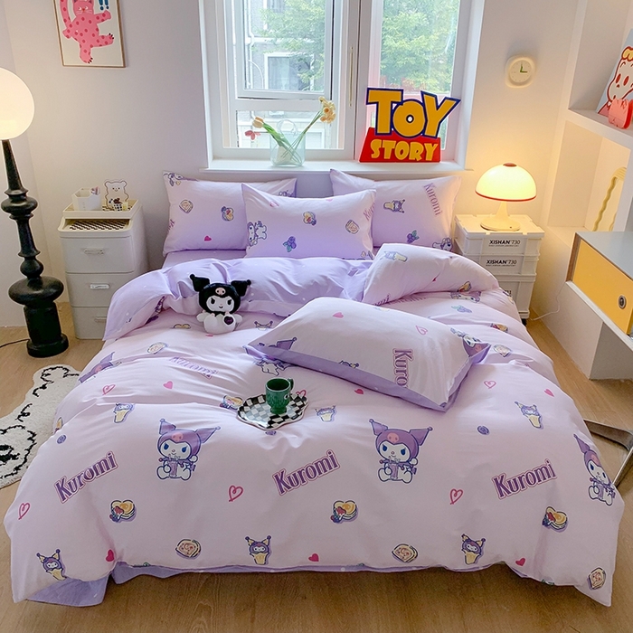 91家纺网 家纺一手货源 找家纺 玉元坊 2025年新款三丽鸥系列全棉纯棉简约基础款四件套三件套--库洛米简约款式 甜甜库洛米【简约款】