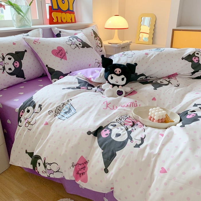 91家纺网 家纺一手货源 找家纺 玉元坊 2025年新款三丽鸥系列全棉纯棉简约基础款四件套三件套--库洛米简约款式 甜筒库洛米【简约款】