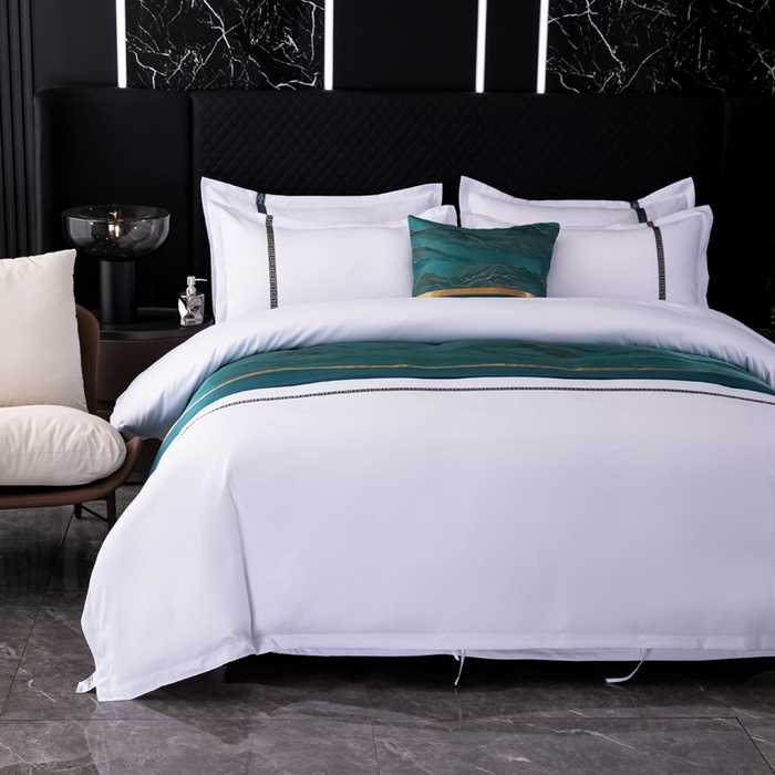 91家纺网 家纺一手货源 找家纺 中乾酒店布草工厂店 2024新款145g加厚加密款织带款酒店磨毛四件套 水墨