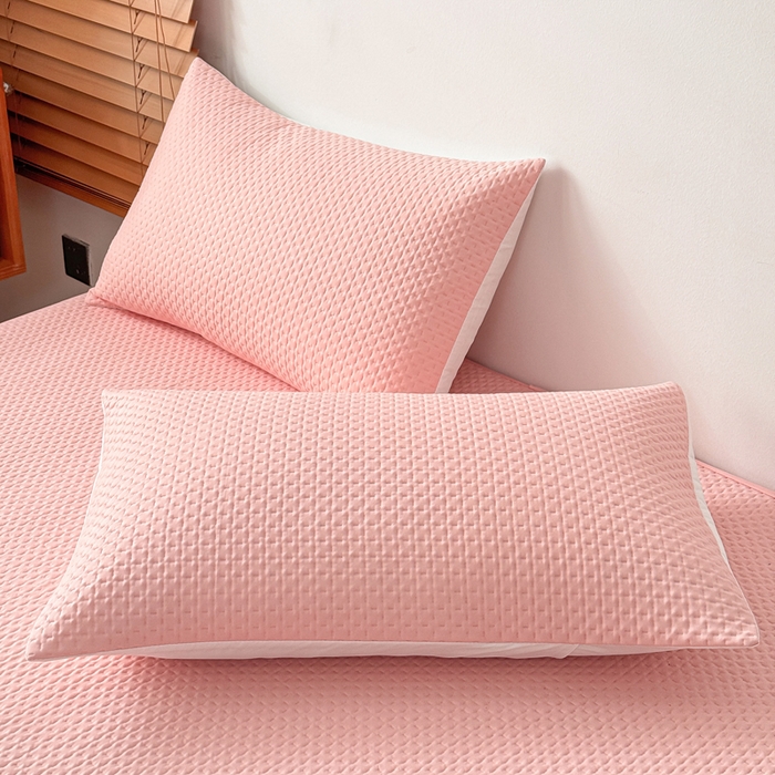 91家纺网 家纺一手货源 找家纺 小萌虎 2024新款华夫防水夹棉床笠 华夫-玉粉