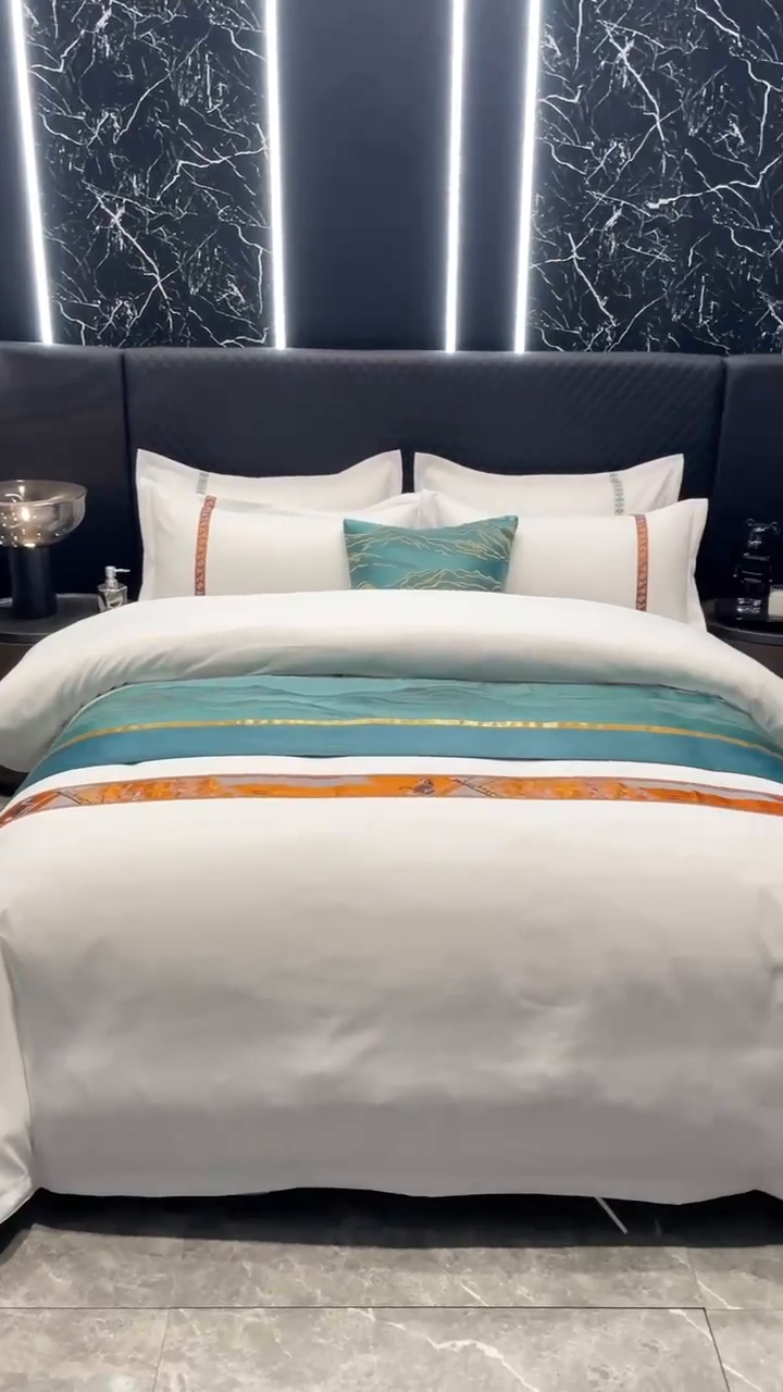 91家纺网 家纺一手货源 找家纺 中乾酒店布草工厂店 2024新款145g加厚加密款织带款酒店磨毛四件套 爱马仕橙