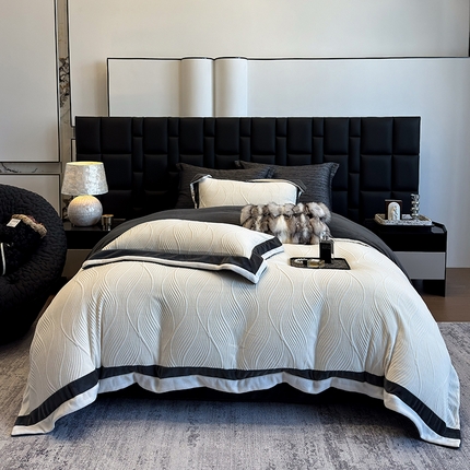 若未家居 LOVEWE HOUSE 2025秋冬260克AB版双拼雕花全消光牛奶绒套件--布拉格 布拉格-贵族白