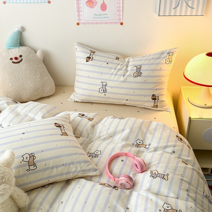 91家纺网 家纺一手货源 找家纺 曼之夏 2024新款全棉印花四件套 灰调小狗