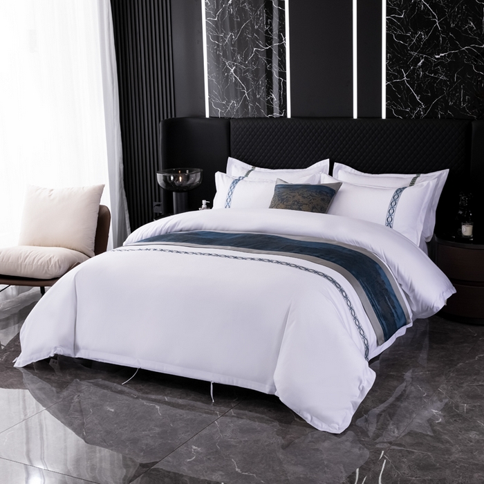 91家纺网 家纺一手货源 找家纺 中乾酒店布草工厂店 2024新款145g加厚加密款织带款酒店磨毛四件套 浮光跃金