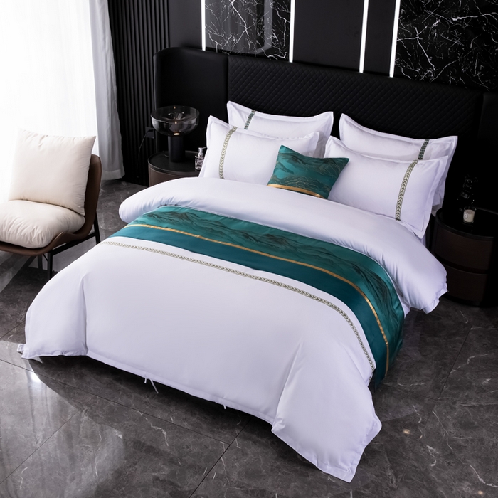 91家纺网 家纺一手货源 找家纺 中乾酒店布草工厂店 2024新款120克加密织带款酒店磨毛四件套 如沐春风