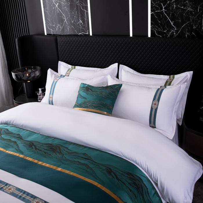 91家纺网 家纺一手货源 找家纺 中乾酒店布草工厂店 2024新款140克织带款酒店加厚磨毛四件套 锦绣祥云