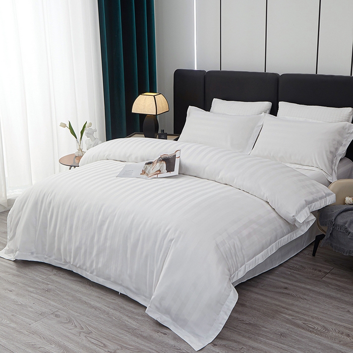 91家纺网 家纺一手货源 找家纺 中乾酒店布草工厂店 2024新款加厚磨毛140克涤纶面料酒店舒适四件套 白色