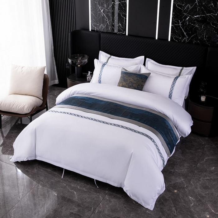 91家纺网 家纺一手货源 找家纺 中乾酒店布草工厂店 2024新款145g加厚加密款织带款酒店磨毛四件套 浮光跃金