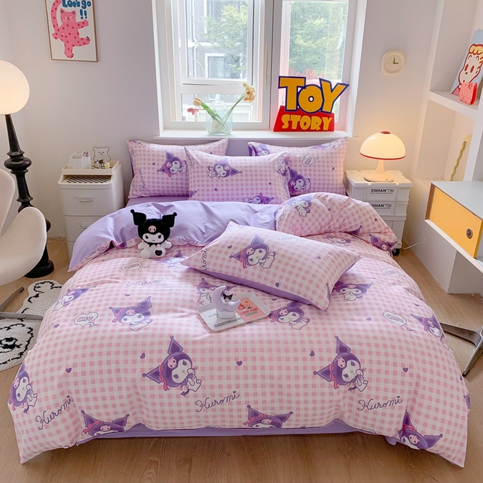 91家纺网 家纺一手货源 找家纺 玉元坊 2025年新款三丽鸥系列全棉纯棉简约基础款四件套三件套--库洛米简约款式 库洛米之心【简约款】