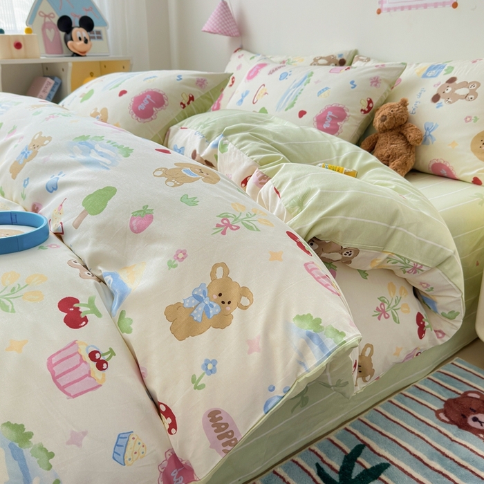 91家纺网 家纺一手货源 找家纺 曼之夏 2024新款全棉印花四件套 樱桃小狗