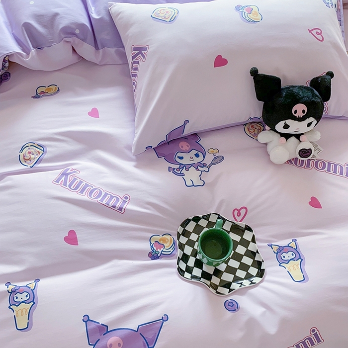 91家纺网 家纺一手货源 找家纺 玉元坊 2025年新款三丽鸥系列全棉纯棉简约基础款四件套三件套--库洛米简约款式 甜甜库洛米【简约款】