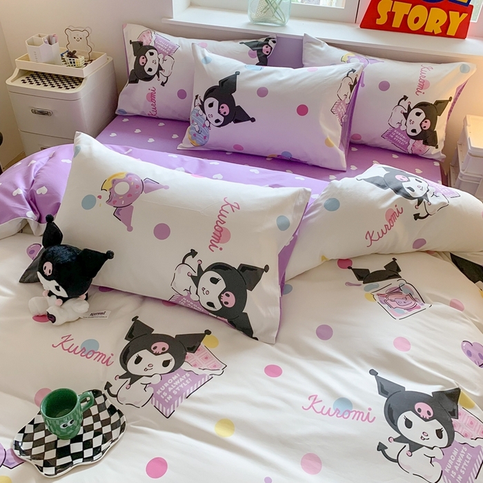 91家纺网 家纺一手货源 找家纺 玉元坊 2025年新款三丽鸥系列全棉纯棉简约基础款四件套三件套--库洛米简约款式 波点库洛米【简约款】