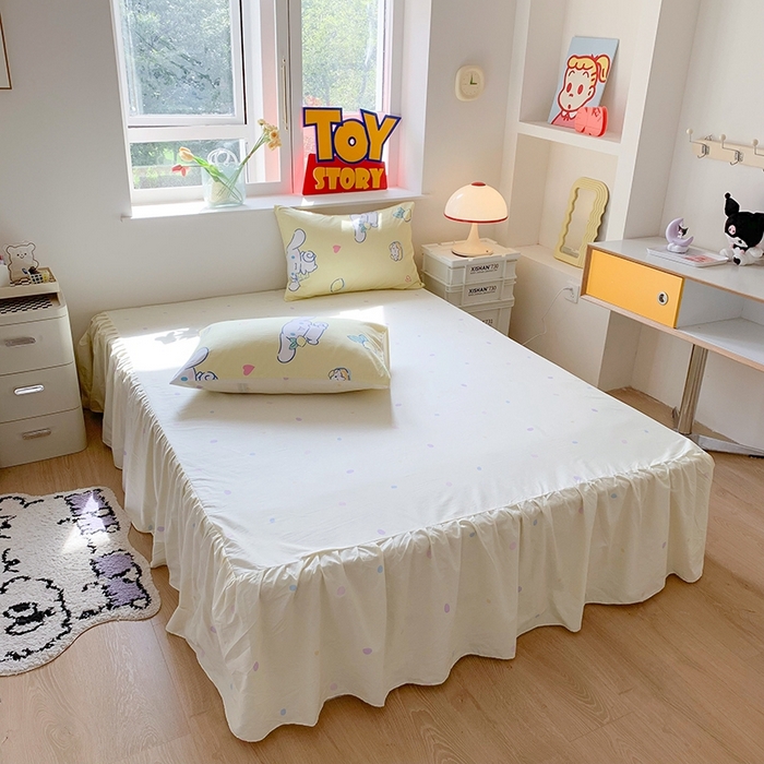 91家纺网 家纺一手货源 找家纺 玉元坊 2025年新款三丽鸥系列全棉纯棉简约基础款四件套三件套--大耳狗简约款式 柠檬大耳狗【简约款】