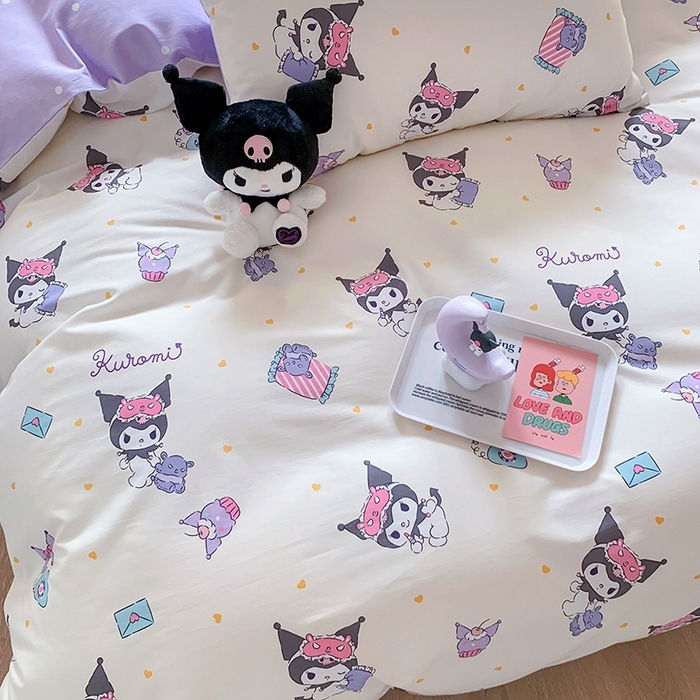 91家纺网 家纺一手货源 找家纺 玉元坊 2025年新款三丽鸥系列全棉纯棉简约基础款四件套三件套--库洛米简约款式 库洛米伙伴【简约款】