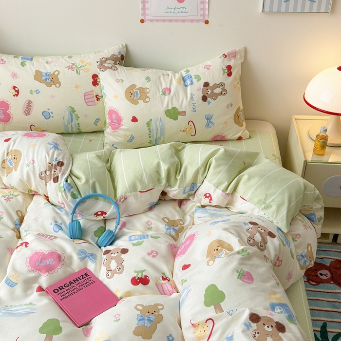 91家纺网 家纺一手货源 找家纺 曼之夏 2024新款全棉印花四件套 樱桃小狗