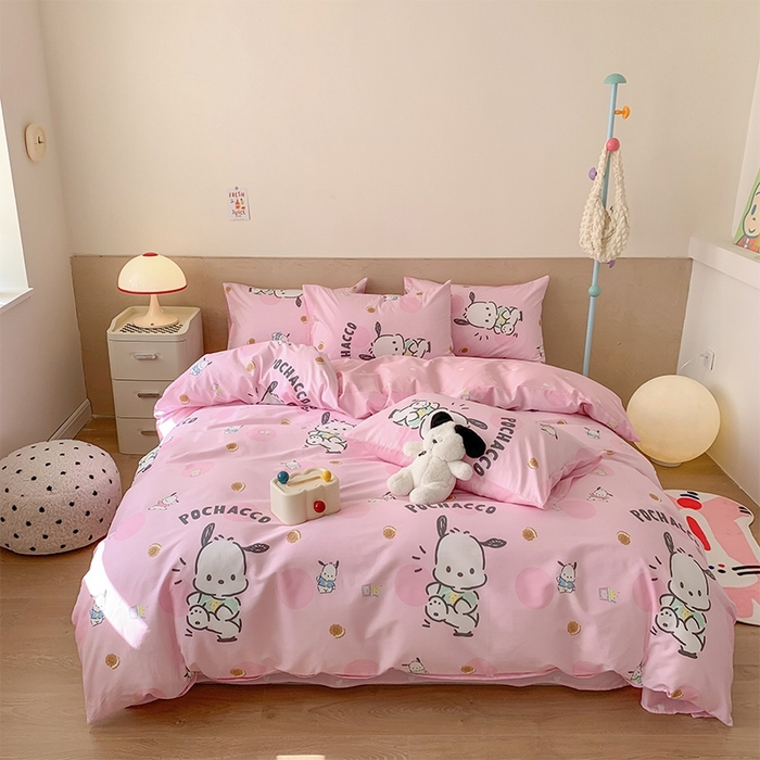 91家纺网 家纺一手货源 找家纺 玉元坊 2025年新款三丽鸥系列全棉纯棉简约基础款四件套三件套--帕恰狗简约款式 开心帕恰狗【简约款式】