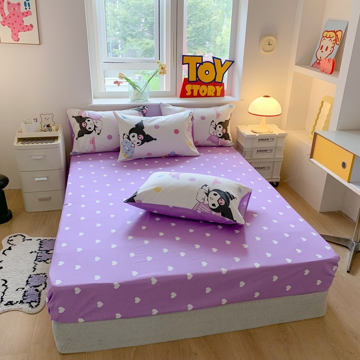 91家纺网 家纺一手货源 找家纺 玉元坊 2025年新款三丽鸥系列全棉纯棉简约基础款四件套三件套--库洛米简约款式 波点库洛米【简约款】