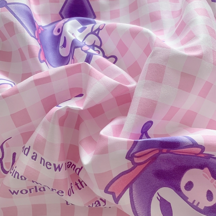 91家纺网 家纺一手货源 找家纺 玉元坊 2025年新款三丽鸥系列全棉纯棉简约基础款四件套三件套--库洛米简约款式 库洛米之心【简约款】