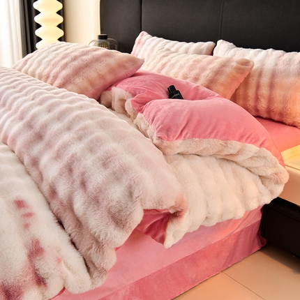 91家纺网 家纺一手货源 找家纺 （总）羽梦家纺 2024新款七彩兔兔绒兔毛绒四件套