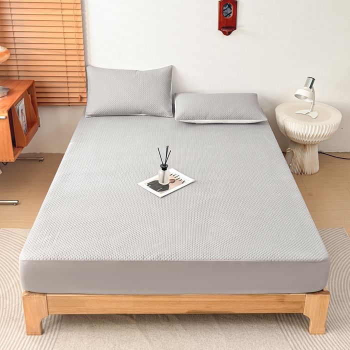 91家纺网 家纺一手货源 找家纺 小萌虎 2024新款华夫防水夹棉床笠 华夫-高级灰