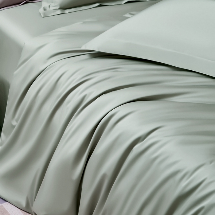 91家纺网 家纺一手货源 找家纺 轩和家居  2024新款70S长绒棉四件套 迷雾绿