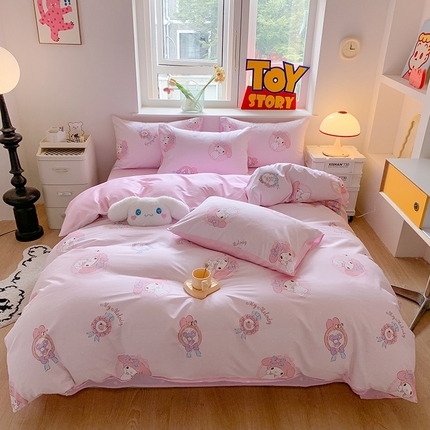 91家纺网 家纺一手货源 找家纺 玉元坊 2025年新款三丽鸥系列全棉纯棉简约基础款四件套三件套--美乐蒂简约款式 小兔美乐蒂【简约款】