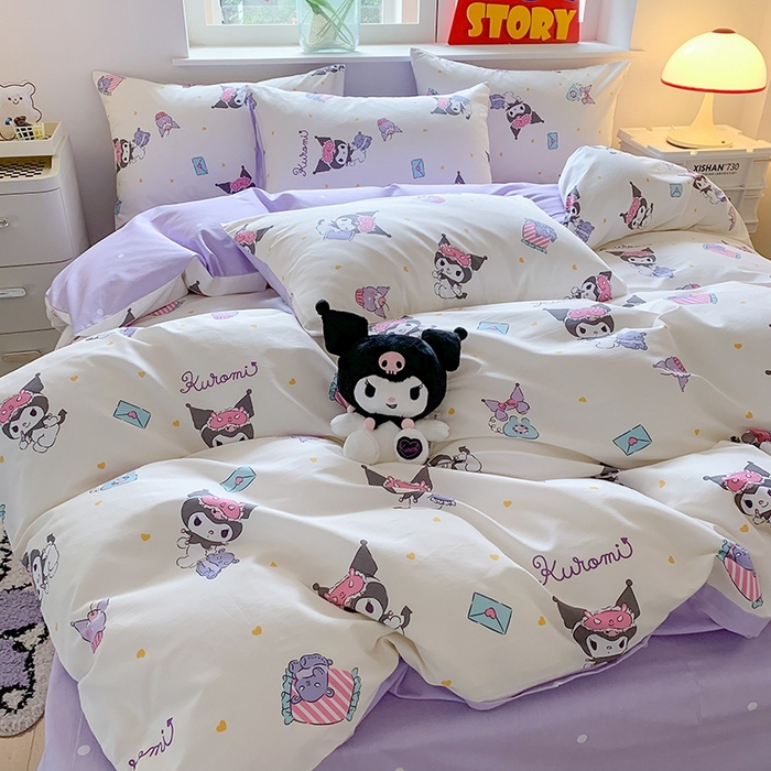 91家纺网 家纺一手货源 找家纺 玉元坊 2025年新款三丽鸥系列全棉纯棉简约基础款四件套三件套--库洛米简约款式 库洛米伙伴【简约款】