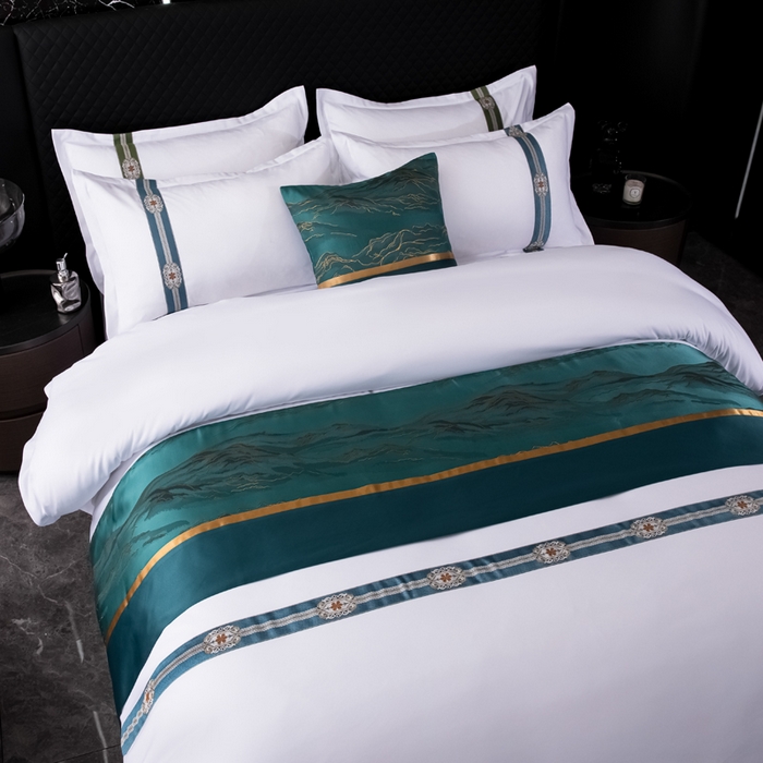 91家纺网 家纺一手货源 找家纺 中乾酒店布草工厂店 2024新款140克织带款酒店加厚磨毛四件套 锦绣祥云