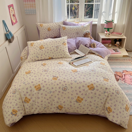 91家纺网 家纺一手货源 找家纺 （总）桃喜 2024新款小熊系列全棉卡通ins四件套