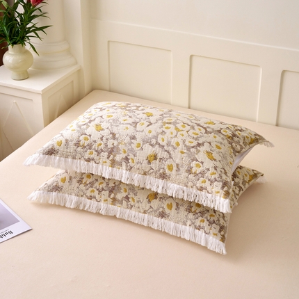 91家纺网 家纺一手货源 找家纺 （总）A类抗菌母婴级全棉纯棉三层纱多功能枕巾多层纱布纱巾宽边枕巾无印风流苏纱布枕巾52x75cm/对