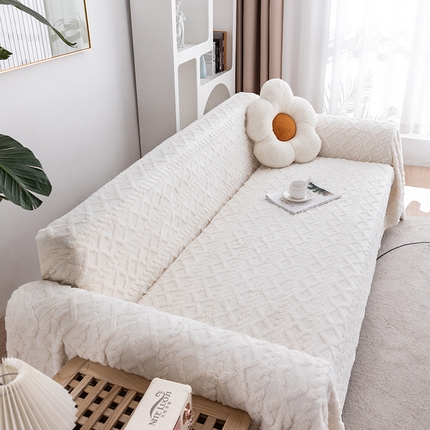 91家纺网 家纺一手货源 找家纺 2026新款舒棉绒沙发巾 米白色