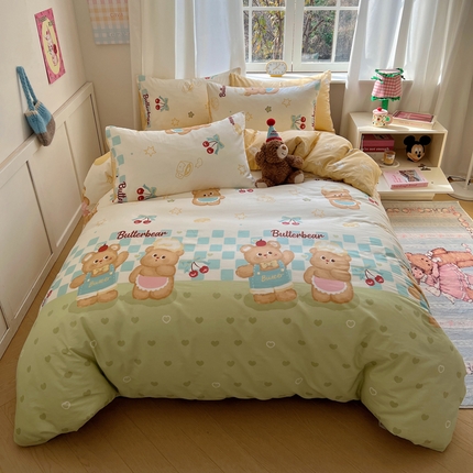 91家纺网 家纺一手货源 找家纺 桃喜 2024新款小熊系列全棉卡通ins四件套 奶油熊