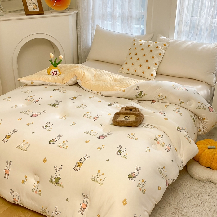 91家纺网 家纺一手货源 找家纺 （有买家秀 不断货）A类母婴级宝宝被子豆豆绒牛奶针织棉被儿童豆豆被大豆被春秋被秋冬被婴童被夏被夏凉被 牛奶针织被-花丛小兔（豆豆绒）