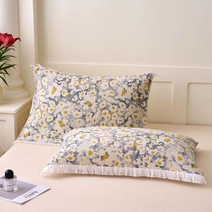 91家纺网 家纺一手货源 找家纺 A类抗菌母婴级全棉纯棉三层纱多功能枕巾多层纱布纱巾宽边枕巾无印风流苏纱布枕巾52x75cm/对 莫奈印象灰