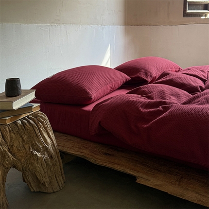 简家居 2024新款华夫格新颜色混搭系列四件套 华夫格安哥拉红