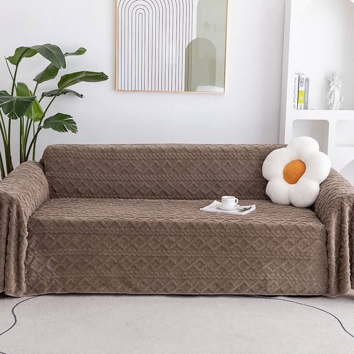 91家纺网 家纺一手货源 找家纺 2026新款舒棉绒沙发巾 咖啡