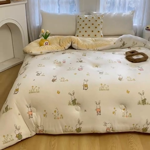 91家纺网 家纺一手货源 找家纺 （有买家秀 不断货）A类母婴级宝宝被子豆豆绒牛奶针织棉被儿童豆豆被大豆被春秋被秋冬被婴童被夏被夏凉被 牛奶针织被-花丛小兔（豆豆绒）