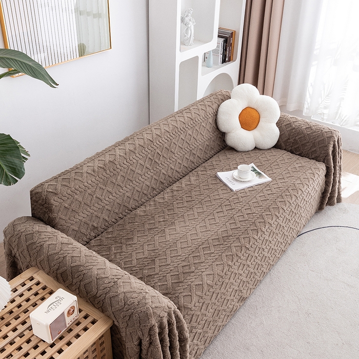 91家纺网 家纺一手货源 找家纺 2026新款舒棉绒沙发巾 咖啡