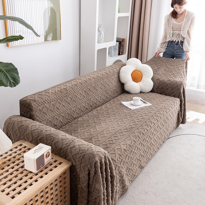 91家纺网 家纺一手货源 找家纺 2026新款舒棉绒沙发巾 咖啡