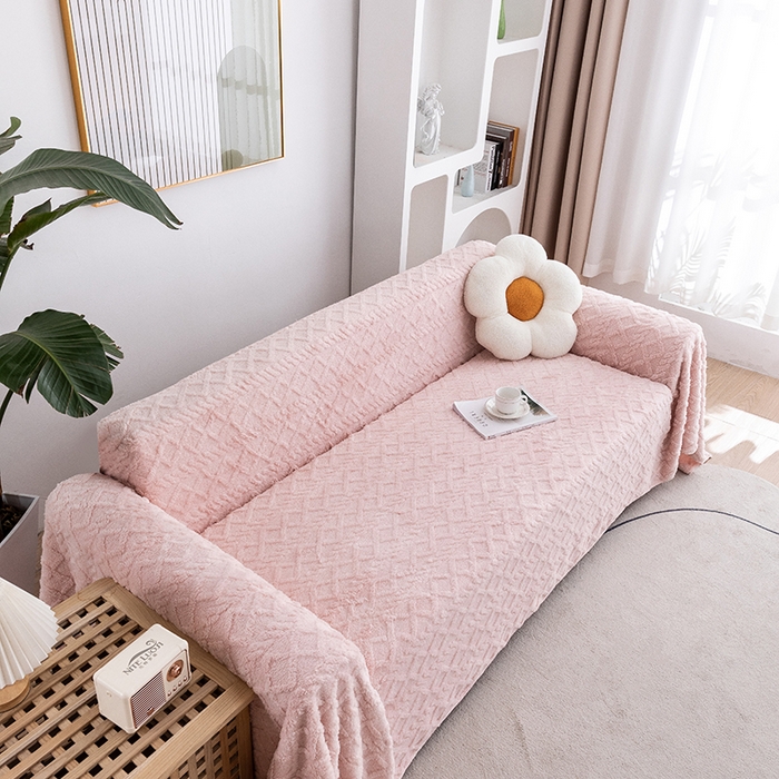 91家纺网 家纺一手货源 找家纺 2026新款舒棉绒沙发巾 粉色