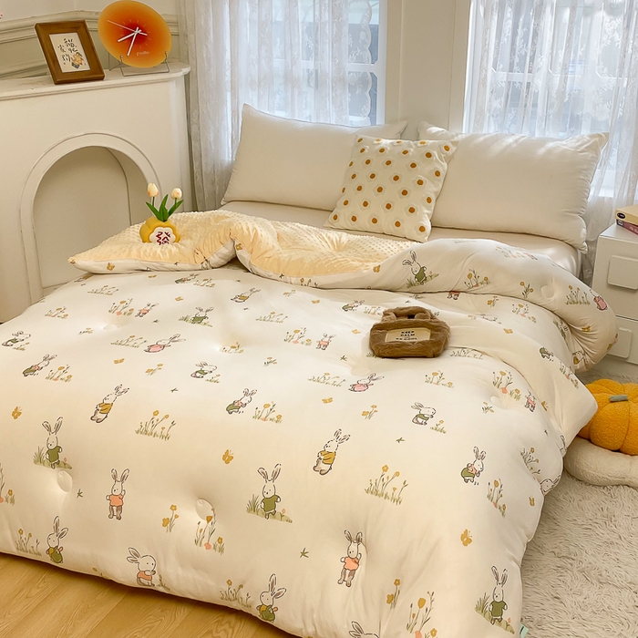 91家纺网 家纺一手货源 找家纺 （有买家秀 不断货）A类母婴级宝宝被子豆豆绒牛奶针织棉被儿童豆豆被大豆被春秋被秋冬被婴童被夏被夏凉被 牛奶针织被-花丛小兔（豆豆绒）