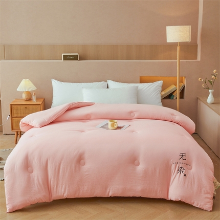 （买家秀 不断货）A类母婴级本白华夫格无染大豆被子针织大豆被子春秋被秋冬被大豆纤维被子被芯原棉大豆被 格林-樱花粉