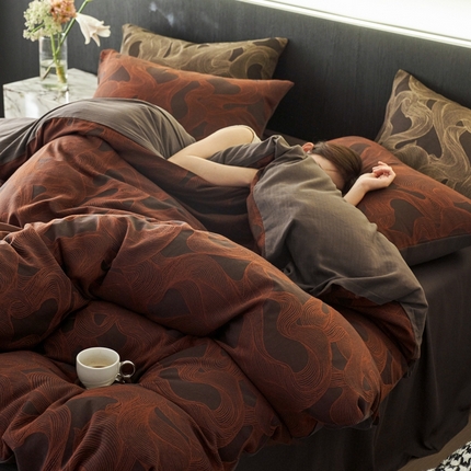 91家纺网 家纺一手货源 找家纺 简家居 2024新款四件套-云雾 云雾-红