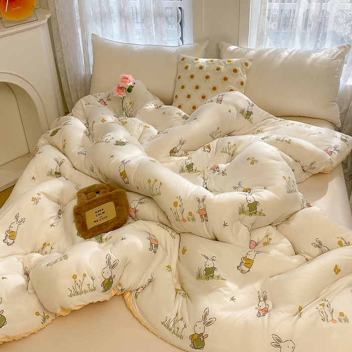 91家纺网 家纺一手货源 找家纺 （有买家秀 不断货）A类母婴级宝宝被子豆豆绒牛奶针织棉被儿童豆豆被大豆被春秋被秋冬被婴童被夏被夏凉被 牛奶针织被-花丛小兔（豆豆绒）