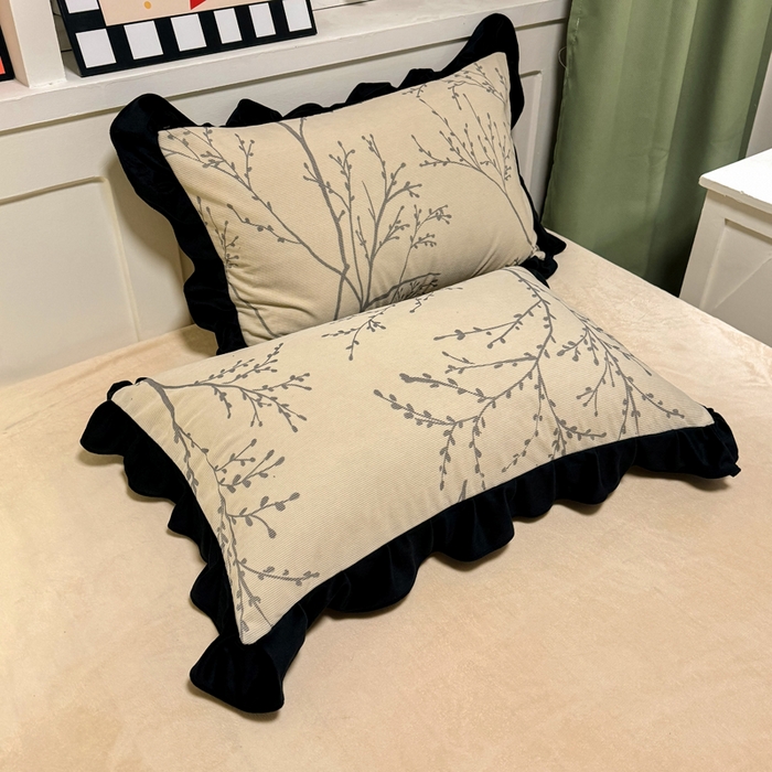 91家纺网 家纺一手货源 找家纺 宅家居 2025新款轻法式小香风灯芯绒四件套提花立体韩版花边牛奶绒三件套-实拍风 花枝