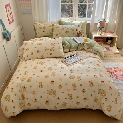 91家纺网 家纺一手货源 找家纺 桃喜 2024新款小熊系列全棉卡通ins四件套 围裙小熊